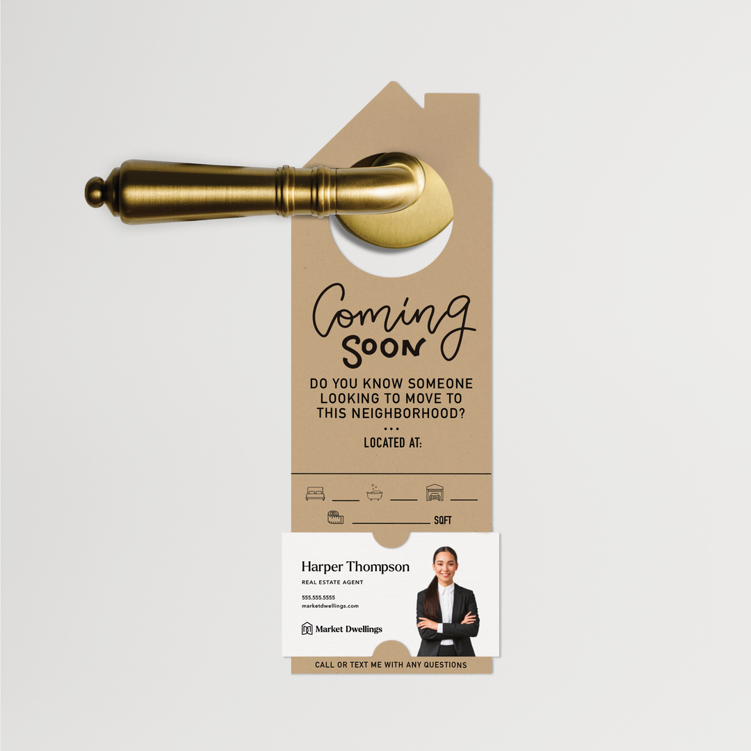 Coming Soon | Real Estate Door Hangers | 8-DH002 Door Hanger Market Dwellings KRAFT  