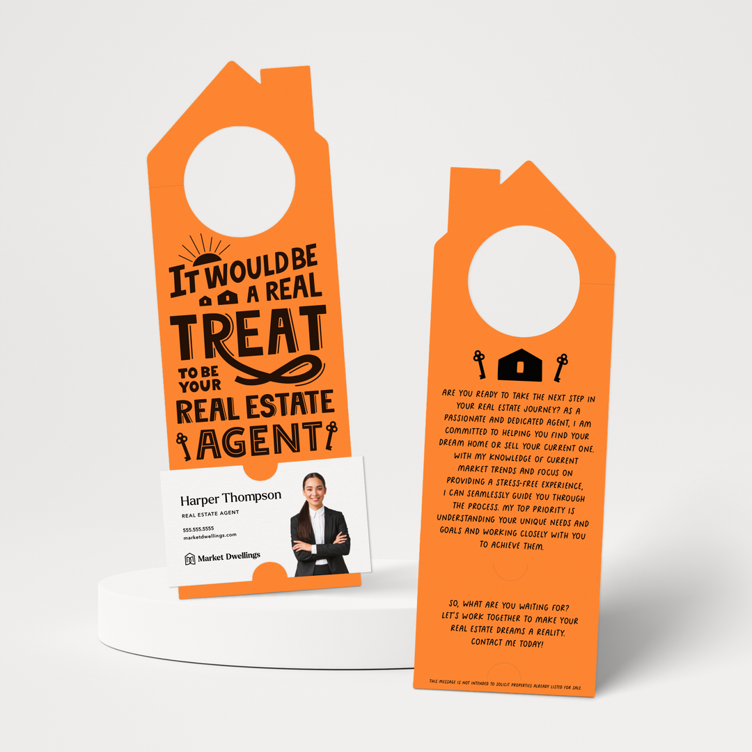 It Would Be A Real Treat To Be Your Real Estate Agent | Door Hangers | 165-DH002 Door Hanger Market Dwellings CARROT  