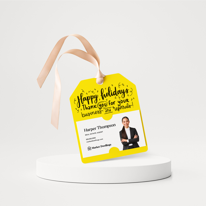 Happy holidays Thank you for your Business and Referrals Gift Tags | Happy Holidays | Pop By Gift Tags | 88-GT001 Gift Tag Market Dwellings LEMON  