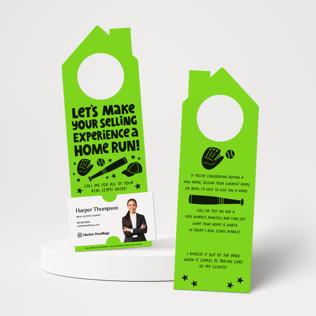 Let's Make Your Selling Experience a Home Run! Real Estate Door Hangers | 80-DH002 Door Hanger Market Dwellings GREEN APPLE  