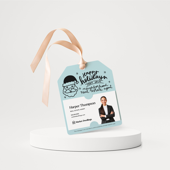 Happy Holidays From Your Neighborhood Real Estate Agent Pop By Gift Tags | 95-GT001 Gift Tag Market Dwellings LIGHT BLUE  