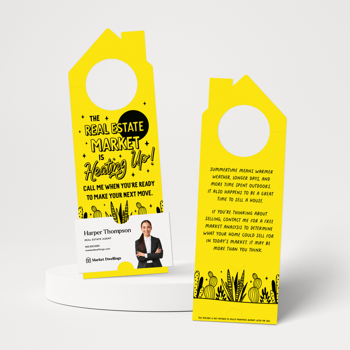 The Real Estate Market Is Heating Up! | Summer Door Hangers | 256-DH002 Door Hanger Market Dwellings LEMON  