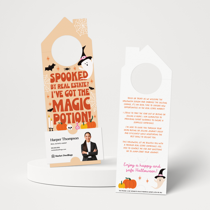 Spooked by Real Estate? I've Got the Magic Potion! | Halloween Door Hangers | 303-DH002-AB Door Hanger Market Dwellings SUNRISE ORANGE  