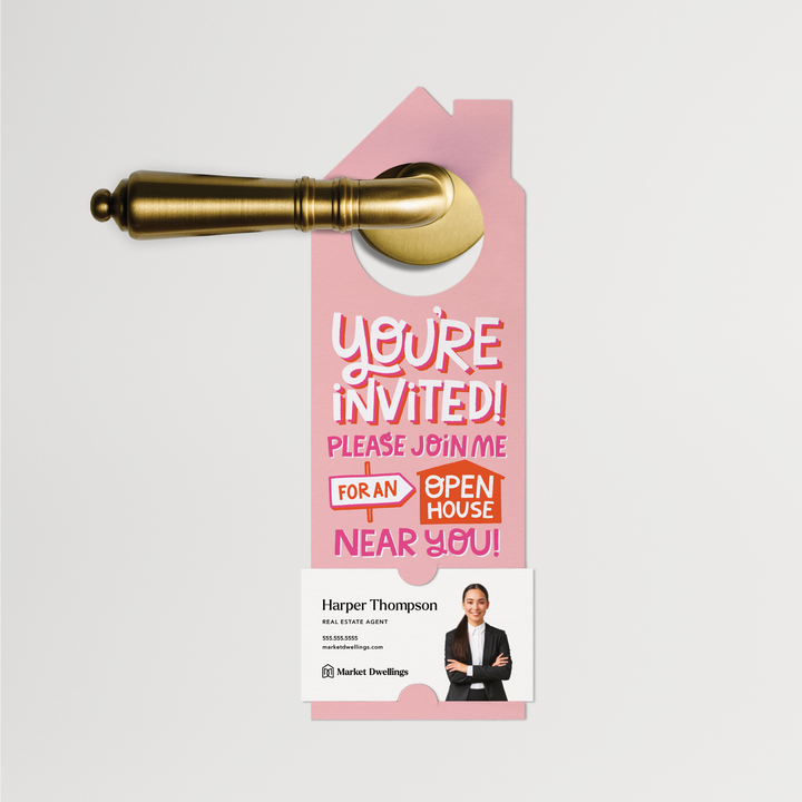 You're Invited to an Open House Near You | Real Estate Door Hangers | 188-DH002-AB Door Hanger Market Dwellings   