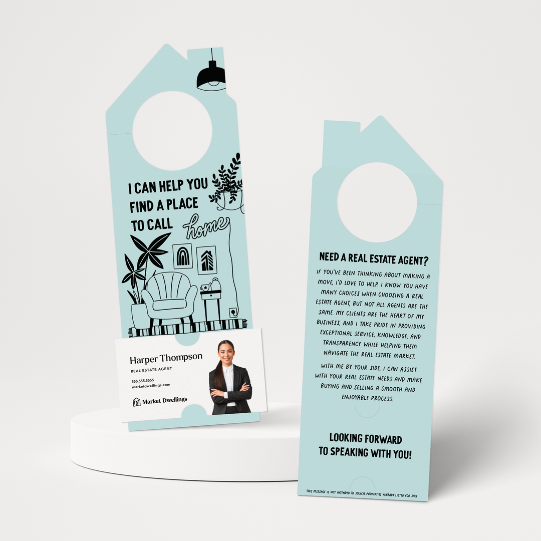 I Can Help You Find A Place To Call Home | Door Hangers | 263-DH002 Door Hanger Market Dwellings LIGHT BLUE  
