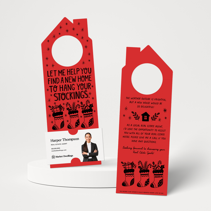 Let Me Help You Find A New Home To Hang Your Stockings | Christmas Door Hangers | 112-DH002 Door Hanger Market Dwellings SCARLET  