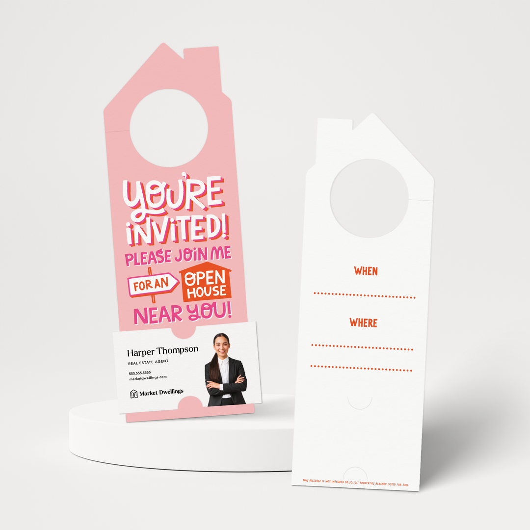 You're Invited to an Open House Near You | Real Estate Door Hangers | 188-DH002-AB Door Hanger Market Dwellings SOFT PINK  
