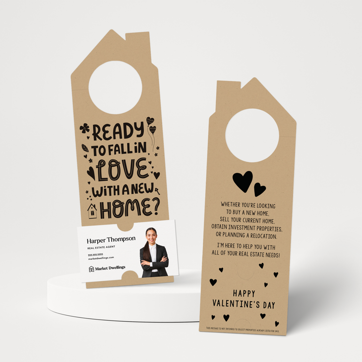 Ready to Fall in Love with a New Home? | Valentine's Day Door Hangers | V2-DH002 Door Hanger Market Dwellings KRAFT  