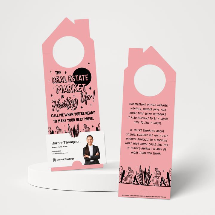 The Real Estate Market Is Heating Up! | Summer Door Hangers | 256-DH002 Door Hanger Market Dwellings LIGHT PINK  