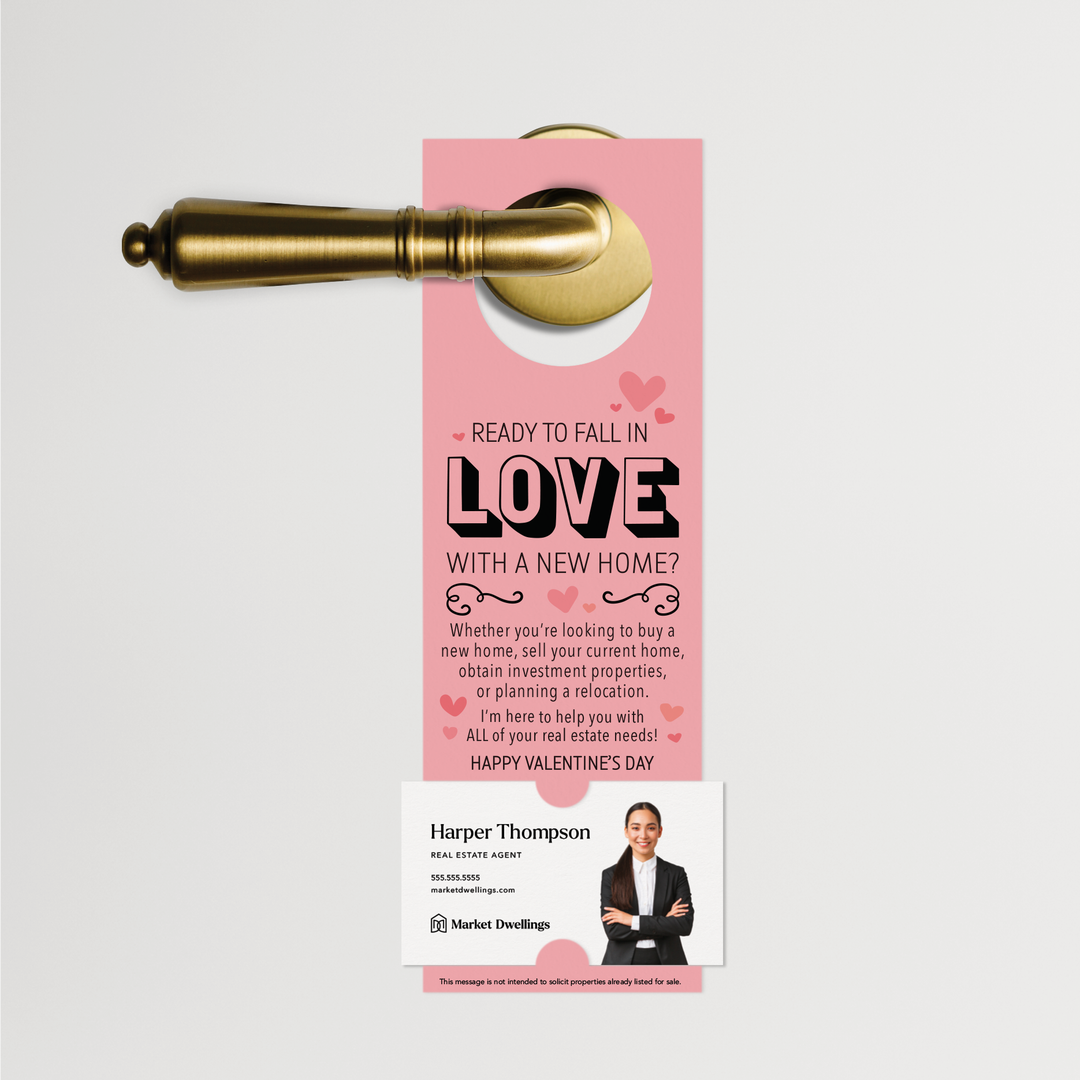 Ready to Fall in Love with a New Home | Valentine's Day Door Hangers | V1-DH001 Door Hanger Market Dwellings LIGHT PINK  