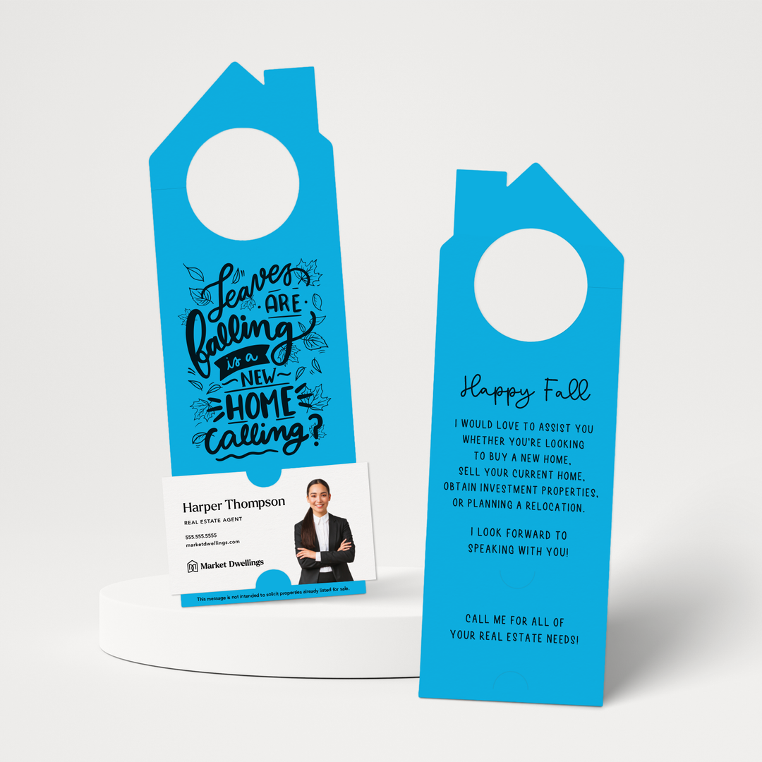 Leaves are Falling is a New Home Calling? | Real Estate Door Hangers | 51-DH002 Door Hanger Market Dwellings ARCTIC  