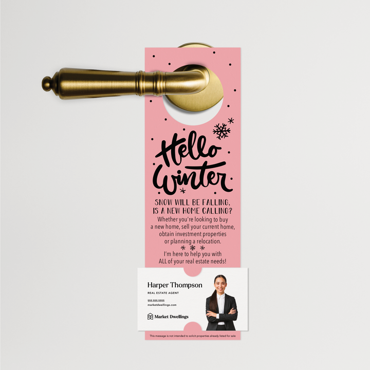 "Hello Winter" | Real Estate Door Hanger | 50-DH001 Door Hanger Market Dwellings LIGHT PINK  