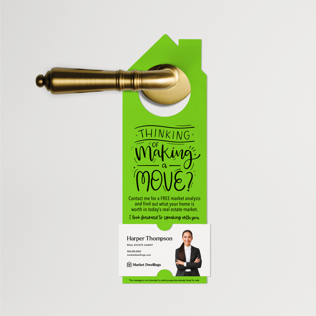 Thinking About Making A Move | Real Estate Door Hangers | 41-DH002 Door Hanger Market Dwellings GREEN APPLE  
