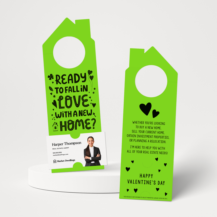 Ready to Fall in Love with a New Home? | Valentine's Day Door Hangers | V2-DH002 Door Hanger Market Dwellings GREEN APPLE  