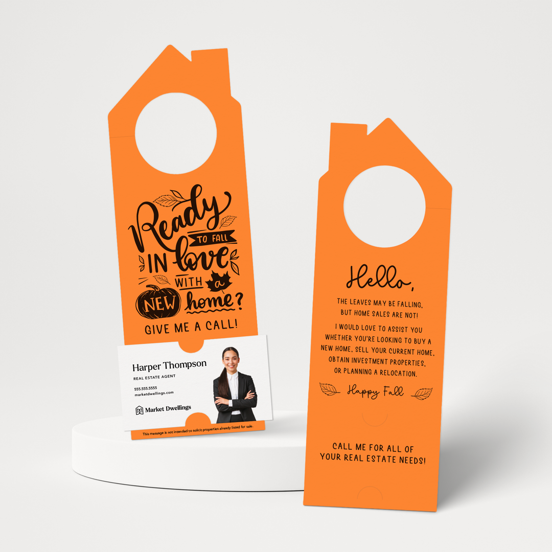 Ready to FALL in Love with a New Home | Real Estate Door Hangers | 50-DH002 Door Hanger Market Dwellings CARROT  