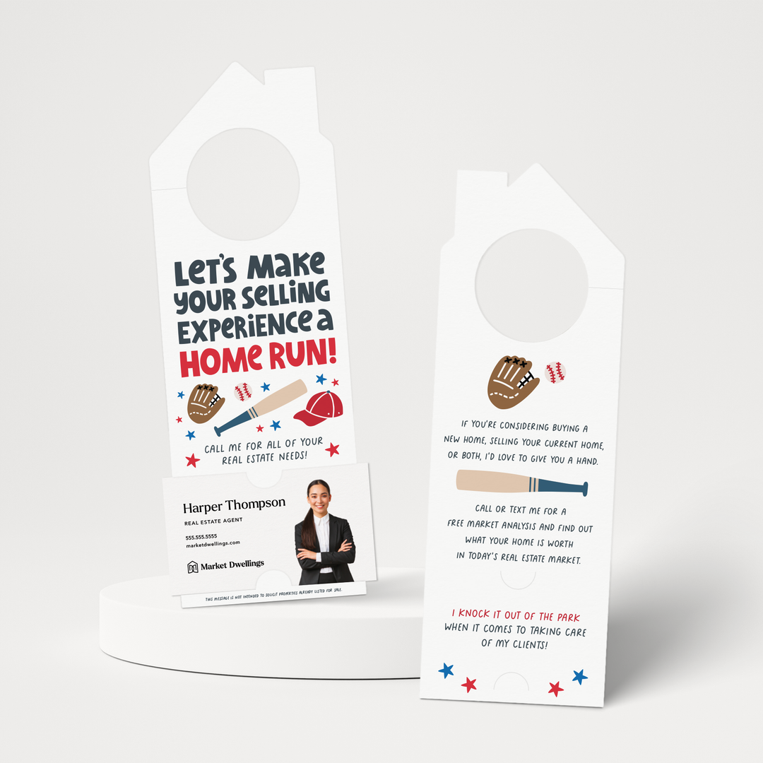 Let's Make Your Selling Experience a Home Run! | Baseball Theme | Real Estate Door Hangers | 79-DH002 Door Hanger Market Dwellings   