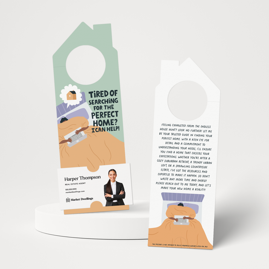 Tired of searching for the perfect home? | Door Hangers | 269-DH002-AB Door Hanger Market Dwellings TANGERINE  