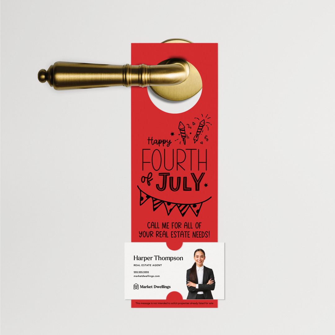 Happy Fourth of July | Real Estate Door Hangers | 17-DH001 Door Hanger Market Dwellings SCARLET  