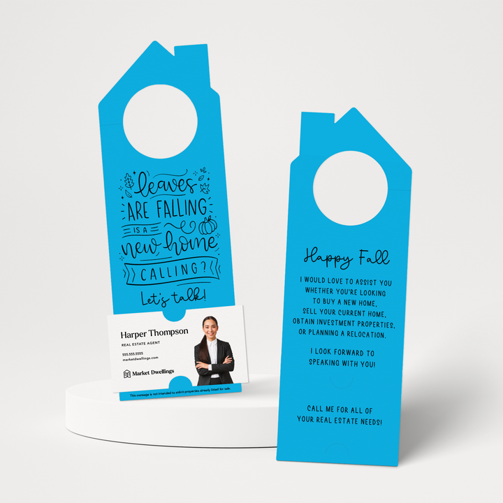 Leaves are Falling is a New Home Calling? | Real Estate Door Hangers | 52-DH002 Door Hanger Market Dwellings ARCTIC  