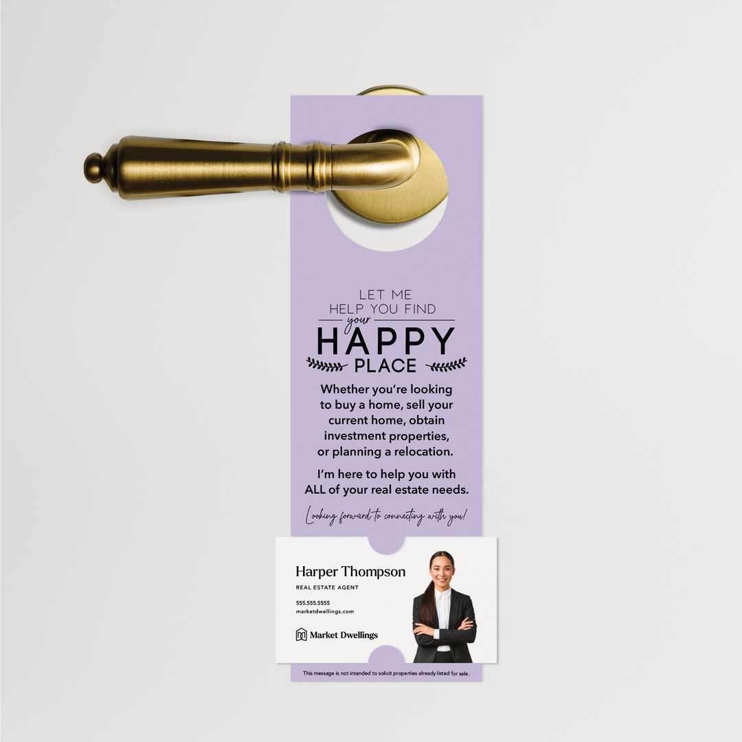 "Let Me Help You Find Your Happy Place" | Door Hanger | 9-DH001 Door Hanger Market Dwellings LIGHT PURPLE  