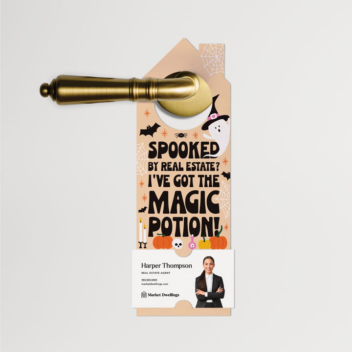 Spooked by Real Estate? I've Got the Magic Potion! | Halloween Door Hangers | 303-DH002-AB Door Hanger Market Dwellings   