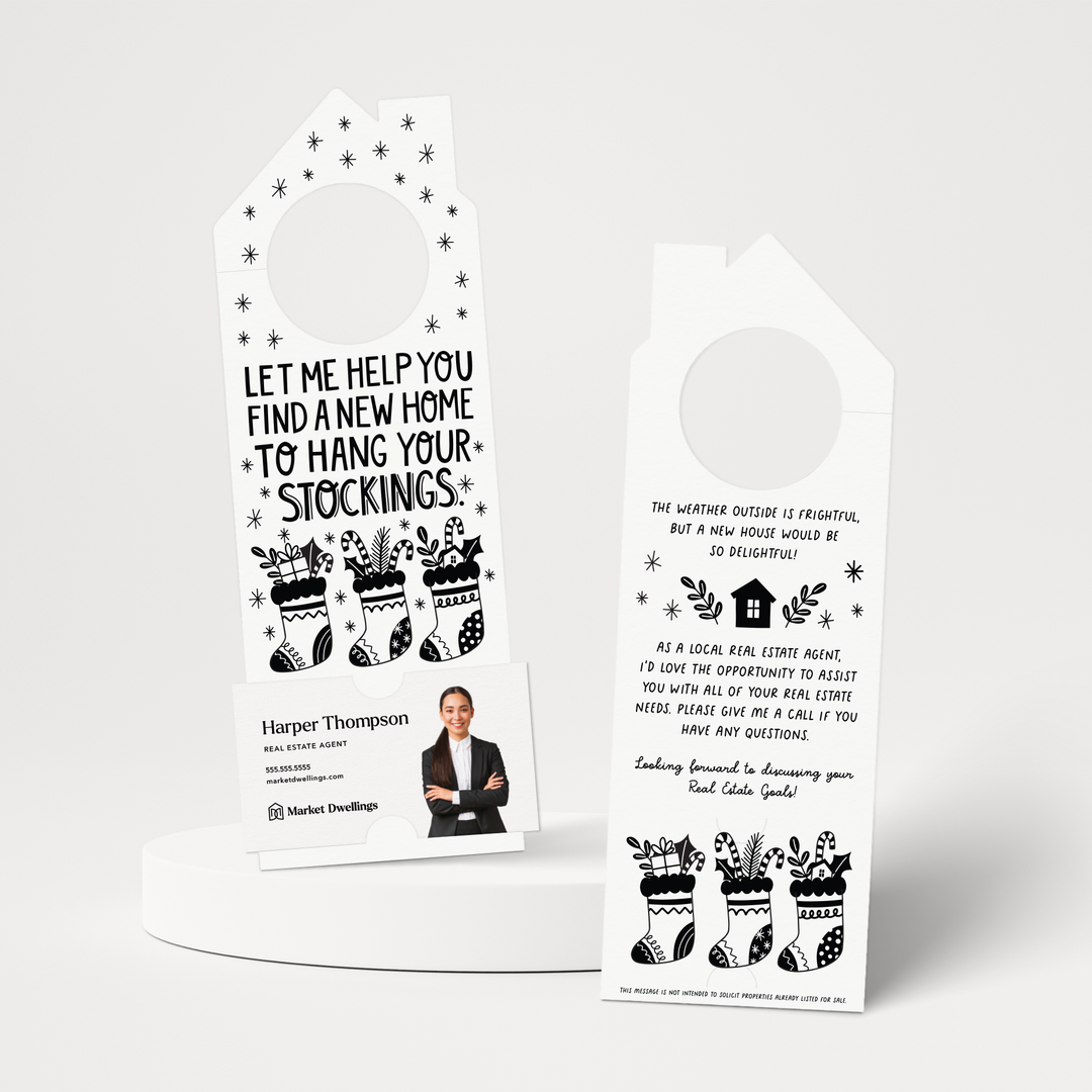 Let Me Help You Find A New Home To Hang Your Stockings | Christmas Door Hangers | 112-DH002 Door Hanger Market Dwellings WHITE  