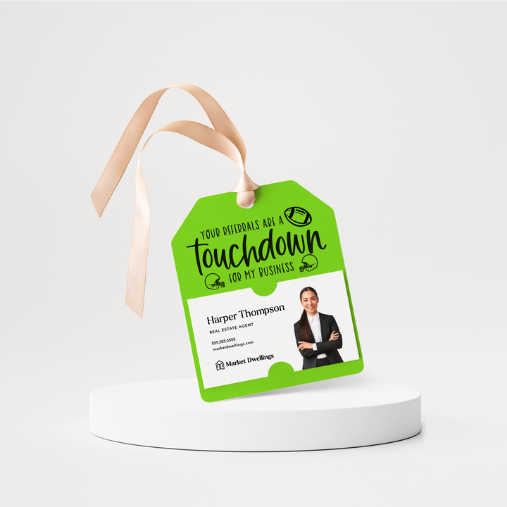 Your Referrals Are A Touchdown For My Business | Football Gift Tags | 78-GT001 Gift Tag Market Dwellings GREEN APPLE  