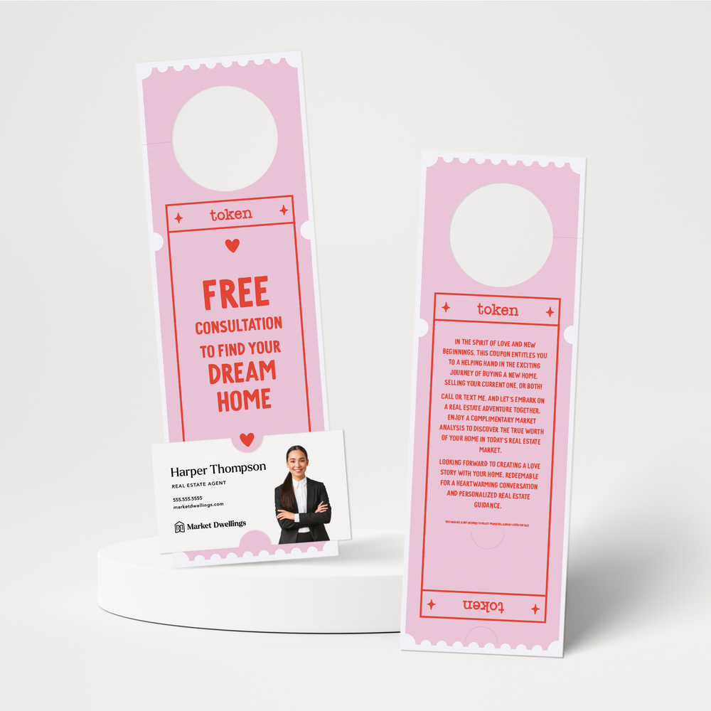 Free Consultation To Find Your Dream Home | Valentine's Day Door Hangers | 26-DH001-AB Door Hanger Market Dwellings SOFT PINK  
