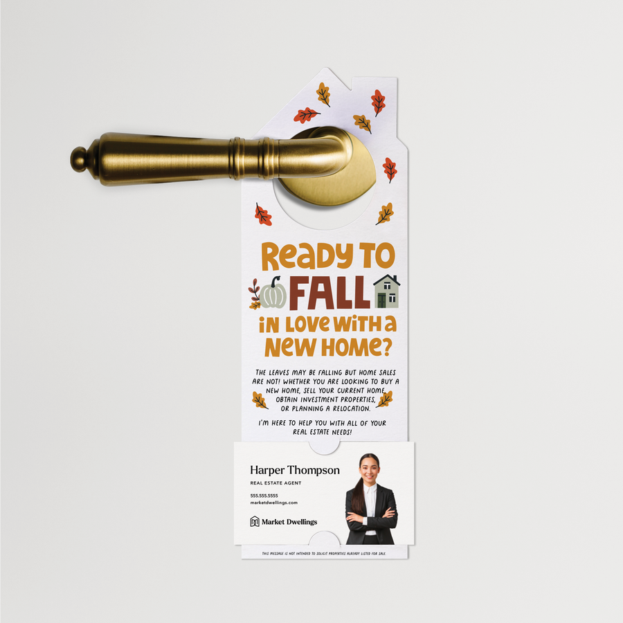 Ready To Fall In Love With A New Home? Fall Real Estate Door Hangers | 75-DH002 Door Hanger Market Dwellings   