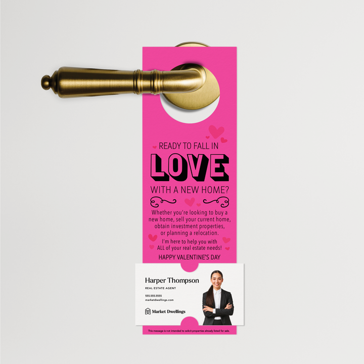 Ready to Fall in Love with a New Home | Valentine's Day Door Hangers | V1-DH001 Door Hanger Market Dwellings RAZZLE BERRY  