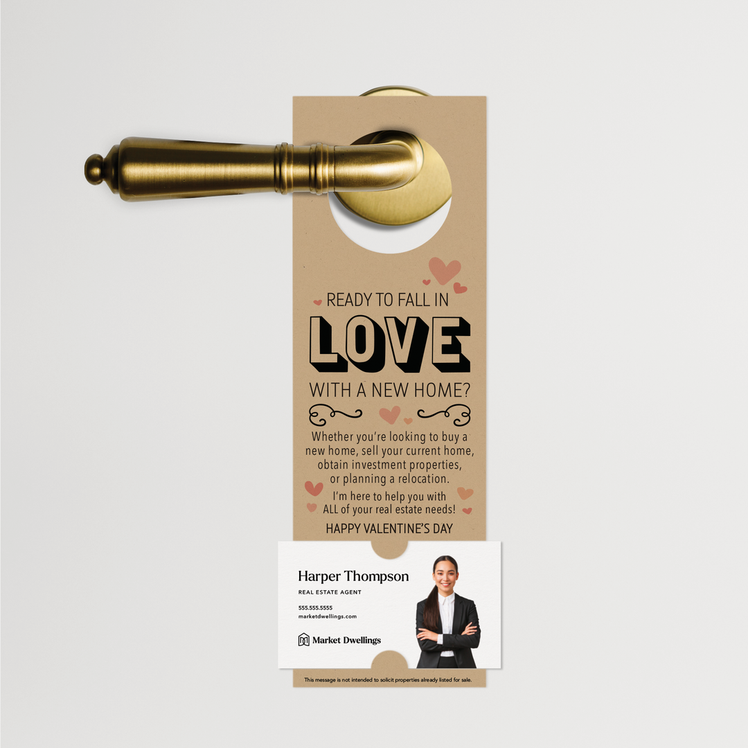 Ready to Fall in Love with a New Home | Valentine's Day Door Hangers | V1-DH001 Door Hanger Market Dwellings KRAFT  