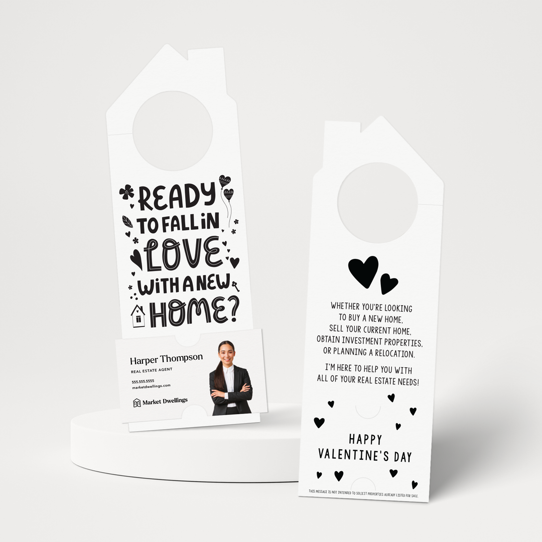 Ready to Fall in Love with a New Home? | Valentine's Day Door Hangers | V2-DH002 Door Hanger Market Dwellings WHITE  