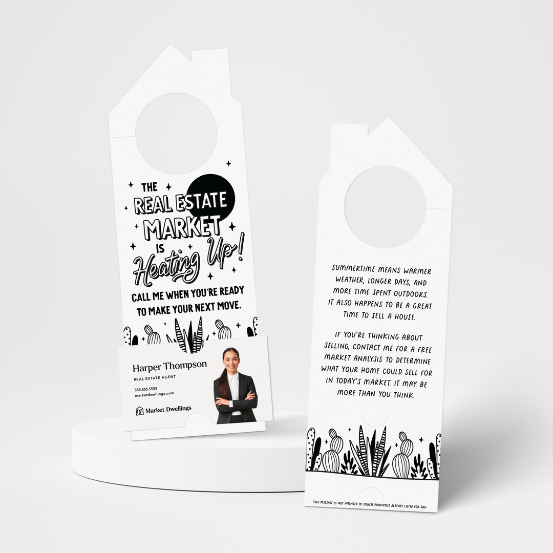 The Real Estate Market Is Heating Up! | Summer Door Hangers | 256-DH002 Door Hanger Market Dwellings WHITE  