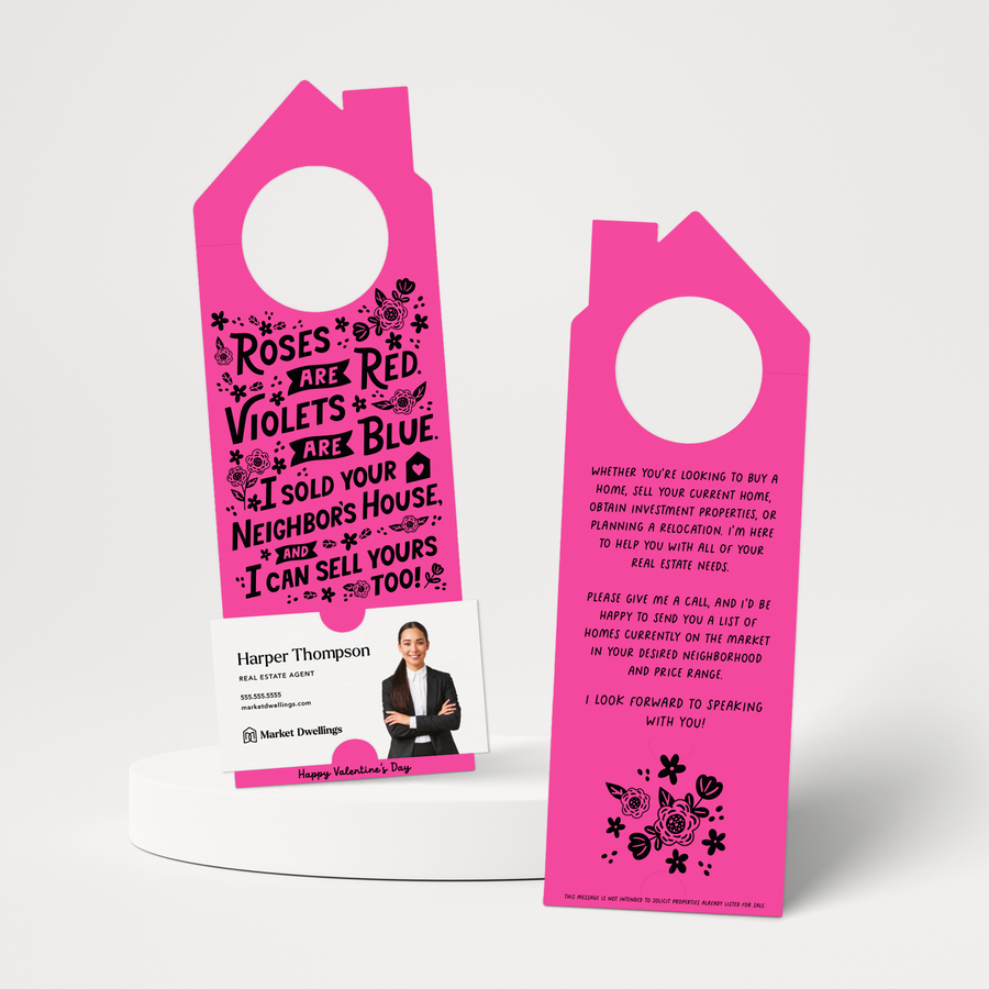 Roses Are Red. Violets Are Blue. I Sold Your Neighbor's House, And I Can Sell Yours Too! | Valentine's Day Door Hangers | 148-DH002 Door Hanger Market Dwellings RAZZLE BERRY  
