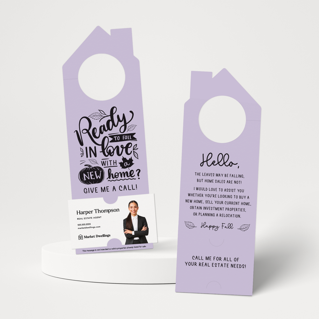 Ready to FALL in Love with a New Home | Real Estate Door Hangers | 50-DH002 Door Hanger Market Dwellings LIGHT PURPLE  