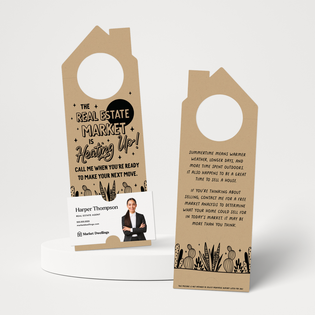 The Real Estate Market Is Heating Up! | Summer Door Hangers | 256-DH002 Door Hanger Market Dwellings KRAFT  