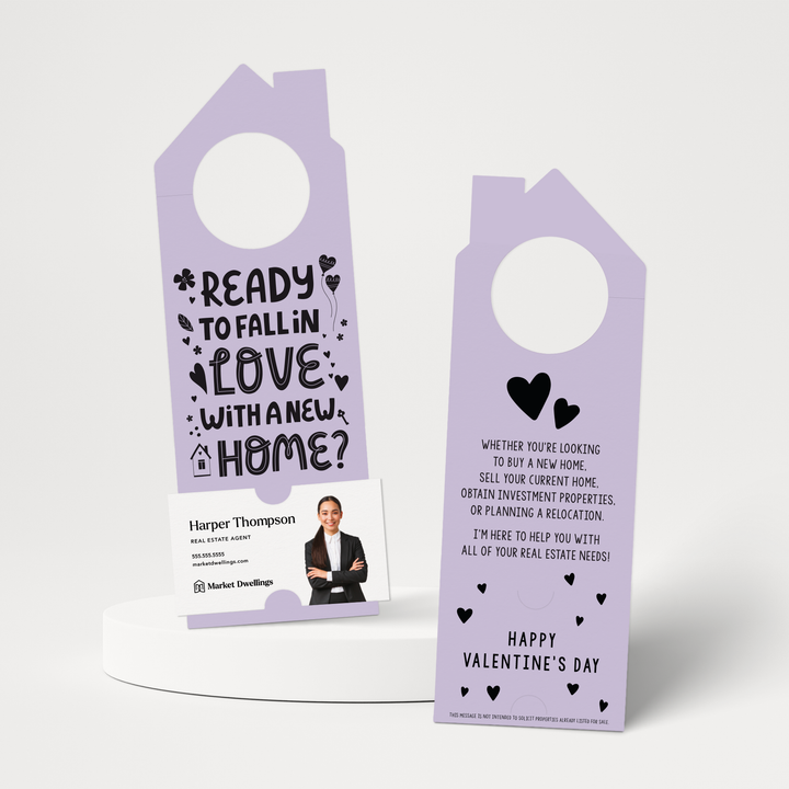 Ready to Fall in Love with a New Home? | Valentine's Day Door Hangers | V2-DH002 Door Hanger Market Dwellings LIGHT PURPLE  