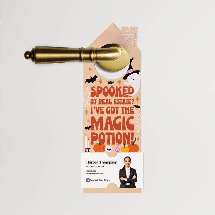 Spooked by Real Estate? I've Got the Magic Potion! | Halloween Door Hangers | 303-DH002-AB Door Hanger Market Dwellings   