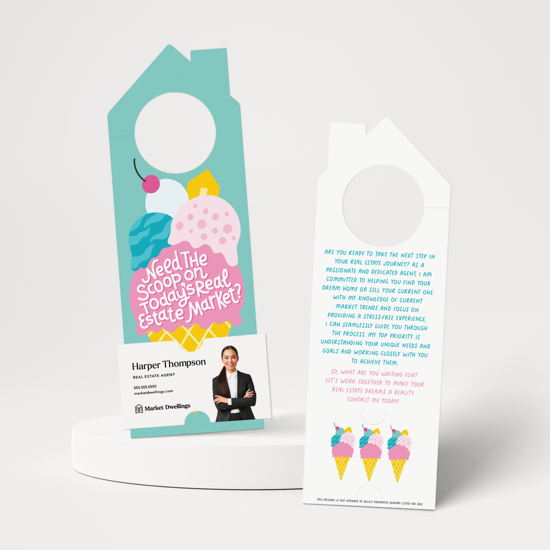 Need The Scoop On Todays Real Estate Market? | Summer Door Hangers | 198-DH002 Door Hanger Market Dwellings   