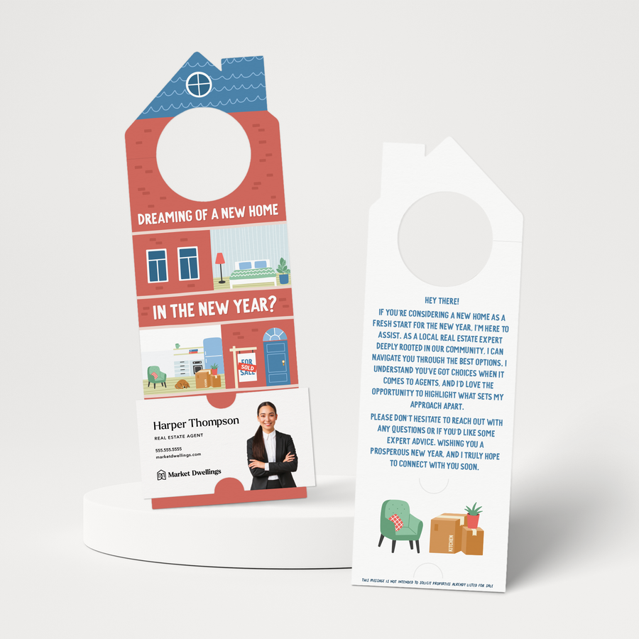 Dreaming of a New Home in the New Year? | New Year Door Hangers | 315-DH002 Door Hanger Market Dwellings   
