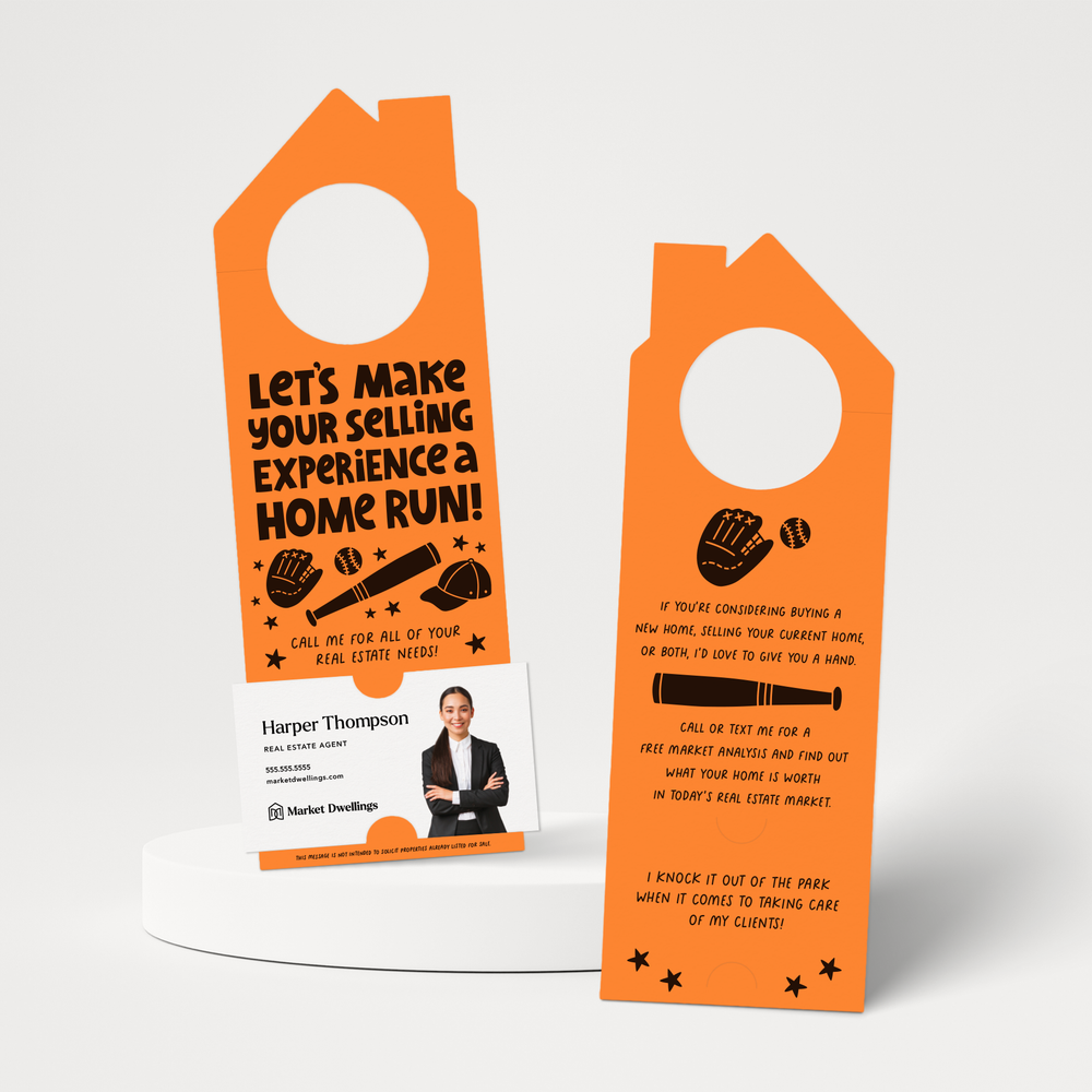 Let's Make Your Selling Experience a Home Run! Real Estate Door Hangers | 80-DH002 Door Hanger Market Dwellings CARROT  