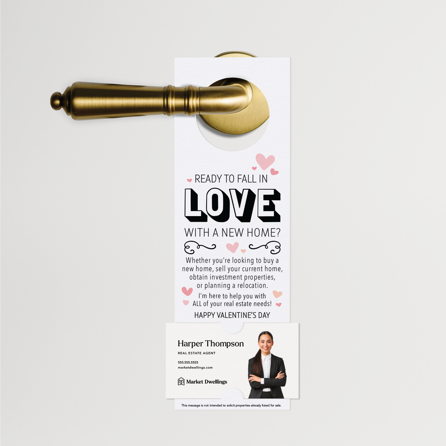 Ready to Fall in Love with a New Home | Valentine's Day Door Hangers | V1-DH001 Door Hanger Market Dwellings WHITE  