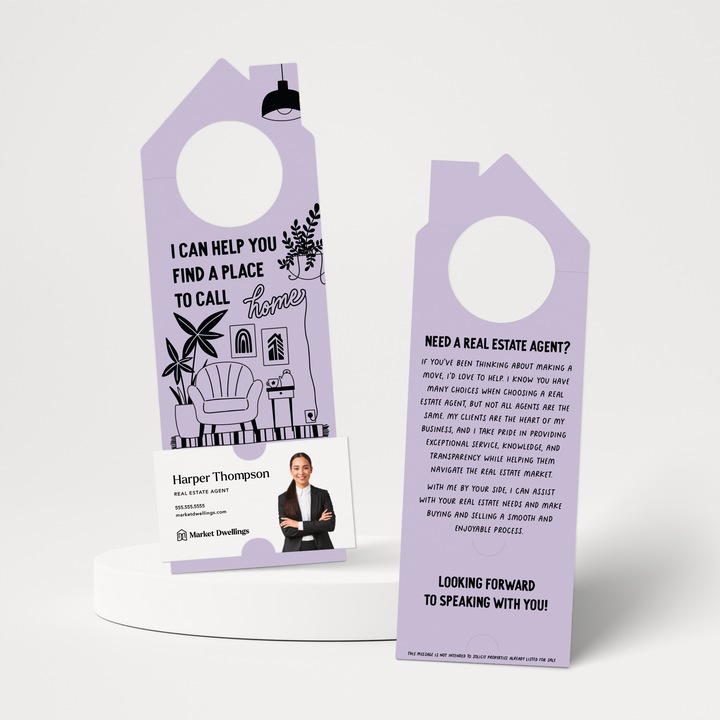 I Can Help You Find A Place To Call Home | Door Hangers | 263-DH002 Door Hanger Market Dwellings LIGHT PURPLE  