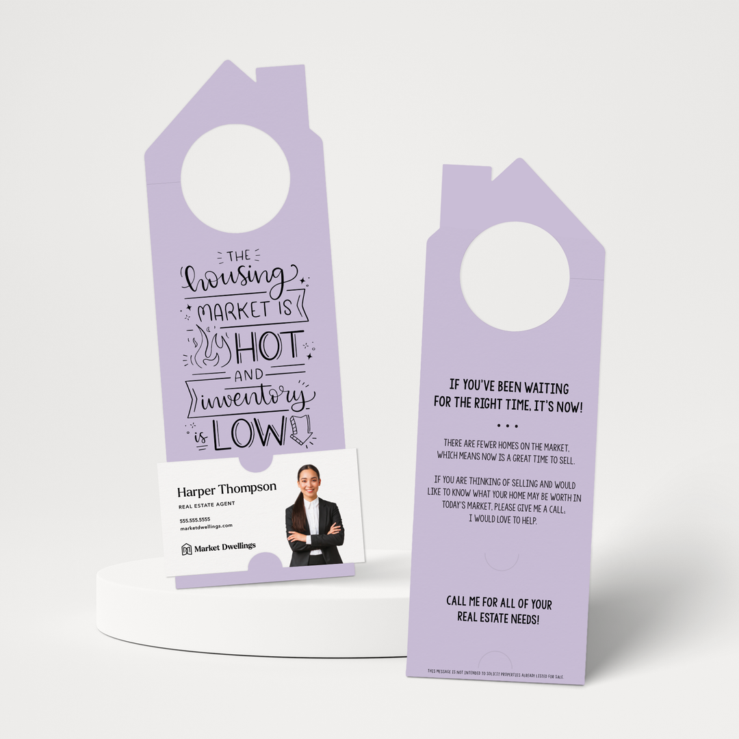 The Housing Market is HOT and Inventory is LOW | Double Sided Real Estate Door Hangers | 62-DH002 Door Hanger Market Dwellings LIGHT PURPLE  