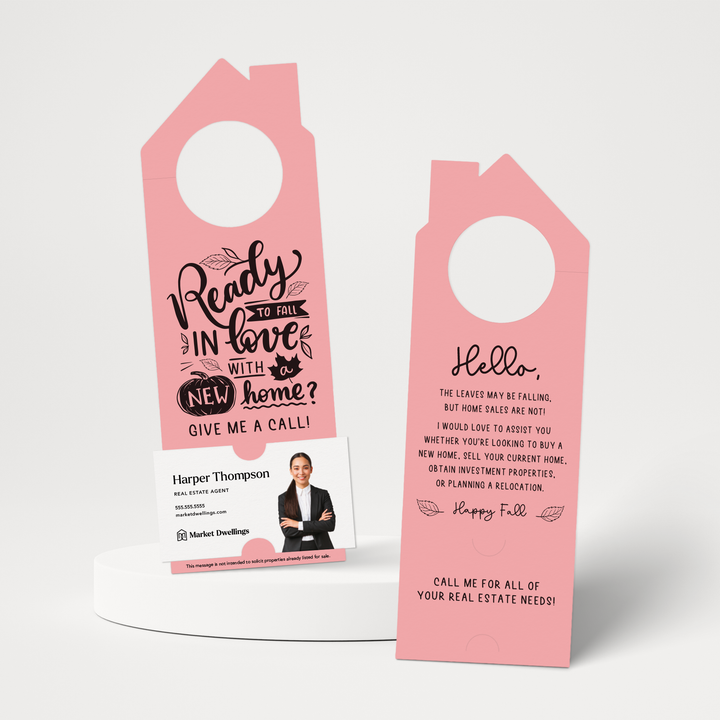 Ready to FALL in Love with a New Home | Real Estate Door Hangers | 50-DH002 Door Hanger Market Dwellings LIGHT PINK  