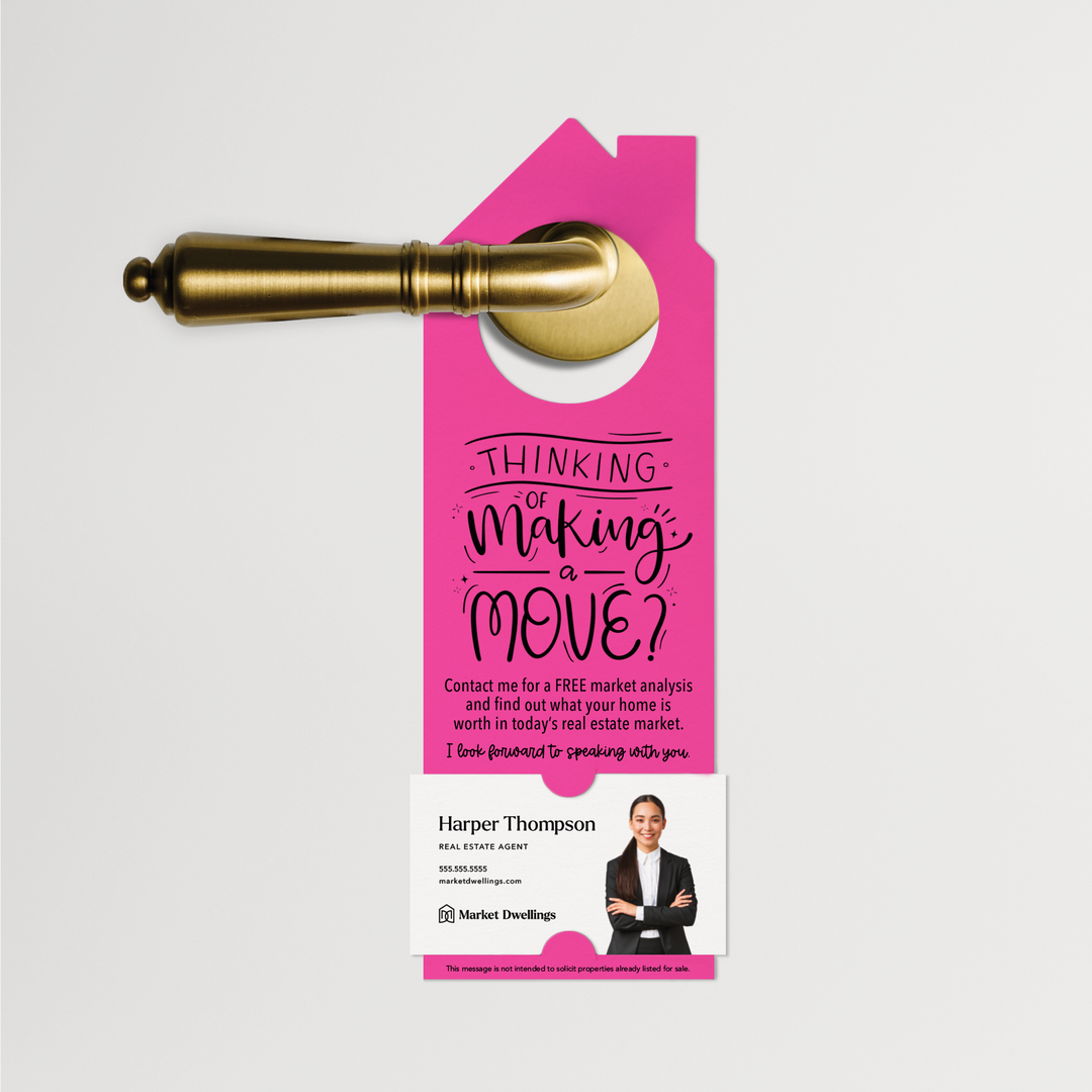 Thinking About Making A Move | Real Estate Door Hangers | 41-DH002 Door Hanger Market Dwellings RAZZLE BERRY  