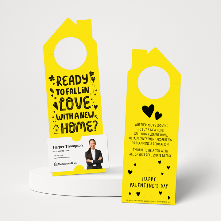 Ready to Fall in Love with a New Home? | Valentine's Day Door Hangers | V2-DH002 Door Hanger Market Dwellings LEMON  