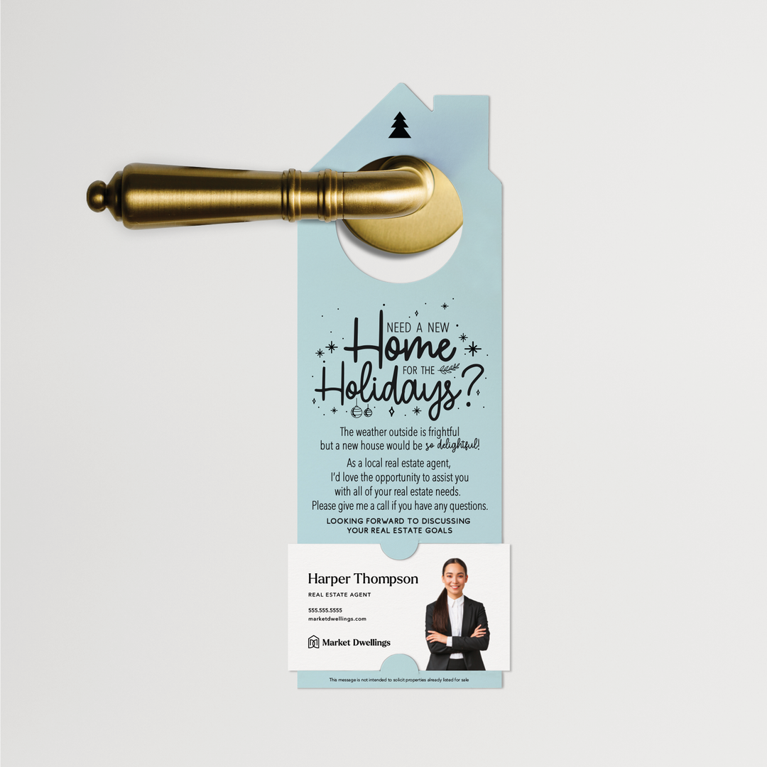 Need a New Home for the Holidays | Christmas Door Hangers | 6-DH002 Door Hanger Market Dwellings LIGHT BLUE  