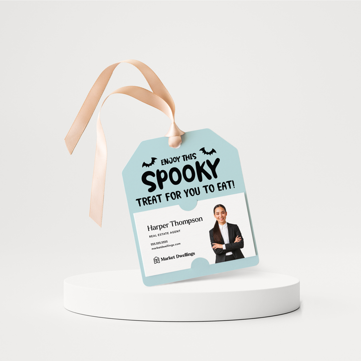 Enjoy This Spooky Treat For You To Eat | Halloween Pop By Gift Tags | 29-GT001 Gift Tag Market Dwellings LIGHT BLUE  