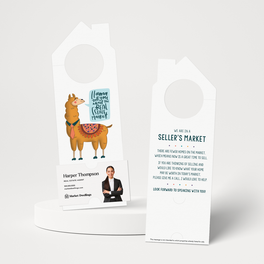 Llama Tell You About The Real Estate Market | Real Estate Door Hangers | 26-DH002 Door Hanger Market Dwellings   